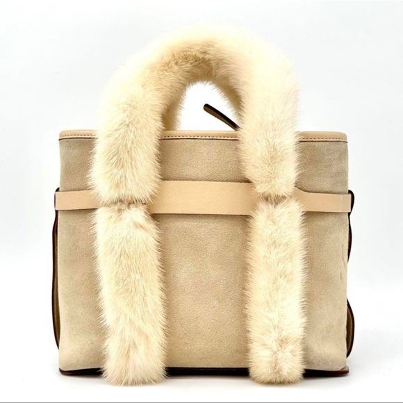 Salvatore Ferragamo Authentic Beige Fur/Suede Gancini Handbag/Shoulder - Picture 4 of 11